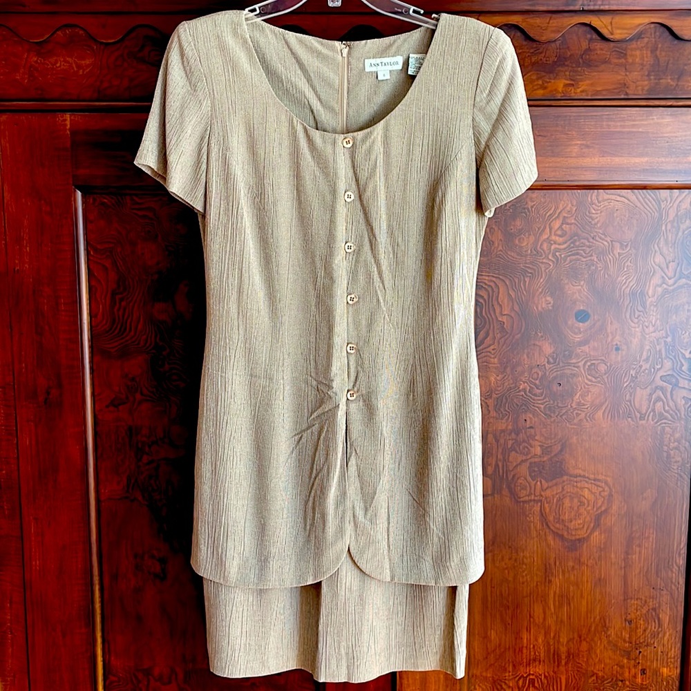 NWT Ann Taylor Brown Tailored Dress with small plaid/pinstripe pattern